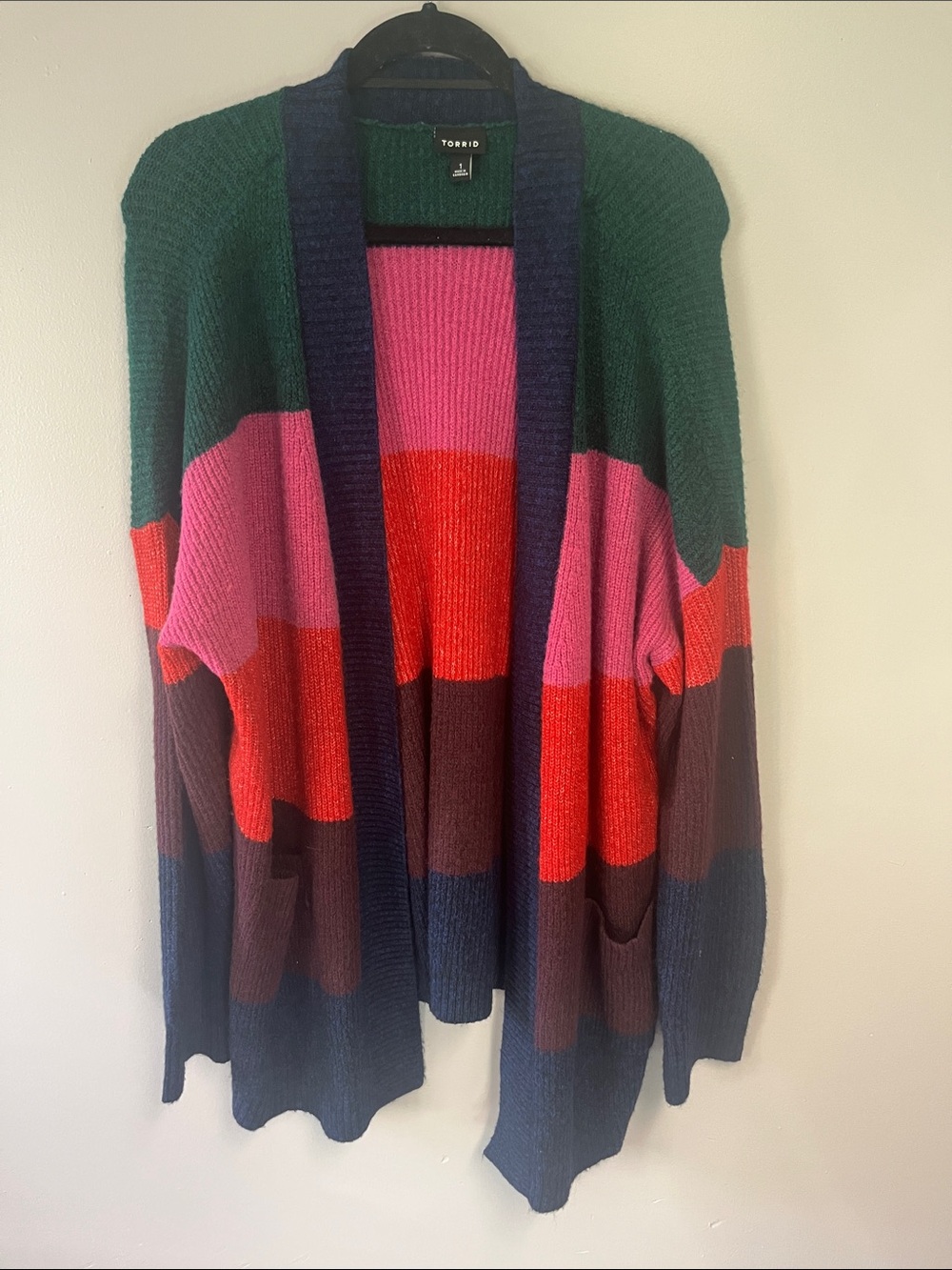 torrid Multicolor Striped Open Cardigan - color blocked